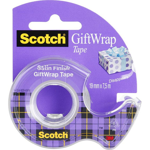 Полуматовая клейкая лента Scotch GiftWrap для упаковки подарков, 19 мм х 7.5 м