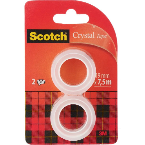 Лента прозрачная клейкая Scotch Crystal, 19мм х 7,5 м, 2шт/упак (рефиллы)