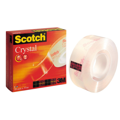 Клейкая лента канцелярская 3М Scotch Crystal 600, прозрачная, в коробочке, 19 мм х 33 м