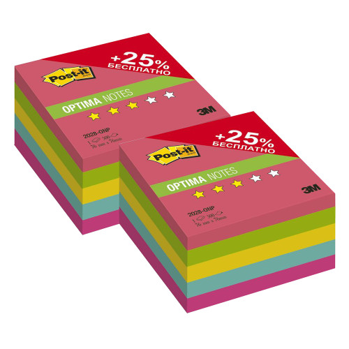 Набор Post-it 2028-ONP Куб стикеров ORIGINAL "Лето Плюс", 76х76 мм, 5 цветов, 500л., 2шт/уп