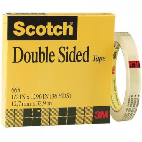 Клейкая лента канцелярская 3М Scotch 665 двусторонняя, прозрачная, в коробочке, 12,7 мм х 33м