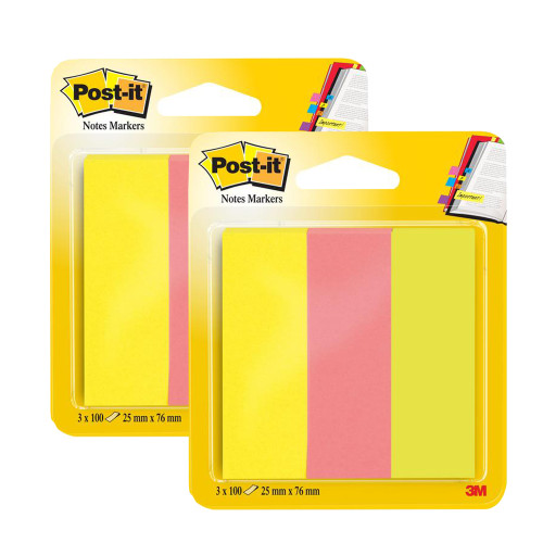 Закладки клейкие бумажные Post-it, 25 х 76 мм, 3 цвета х 100 шт, 2 уп