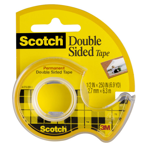 Клейкая лента канцелярская 3М Scotch 136D двусторонняя, на мини-диспенсере, прозрачная, 12 мм х 6,3 м