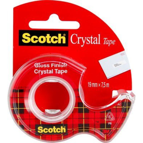 Прозрачная клейкая лента Scotch Crystal на мини-диспенсере, 19 мм х 7,5 м